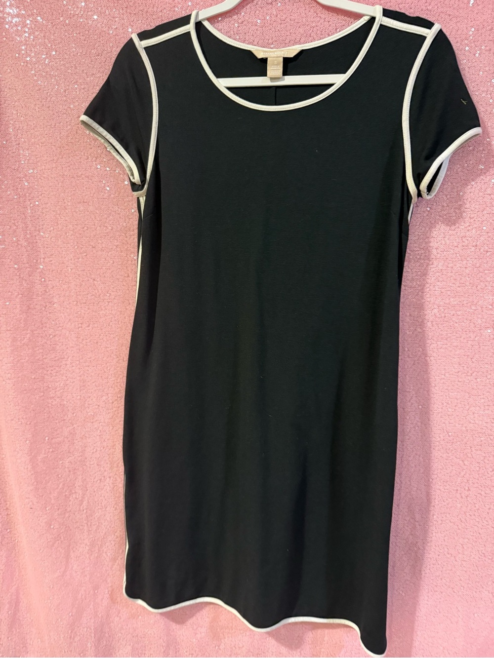 Banana Republic Black Midi Dress with Cream Trim O5